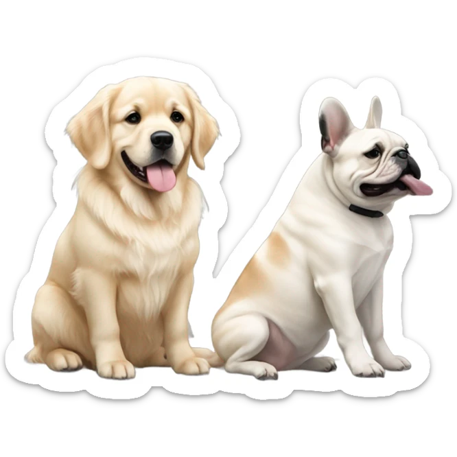 English cream golden retriever and an oreo colored frenchie as best friends sticker