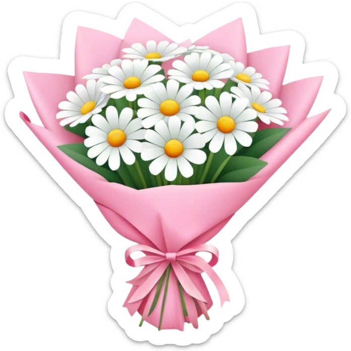 bouquet of white flowers wrapped in pink paper sticker