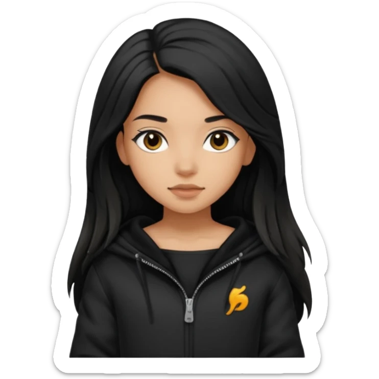  Siyah uzun saçlı ceket giyen esmerimsi kız fazla esmer değil siyah ceket  polar ceket ceket gevşek biraz omzundan çıkıyormuş gibi ve bugday ten rengi sticker