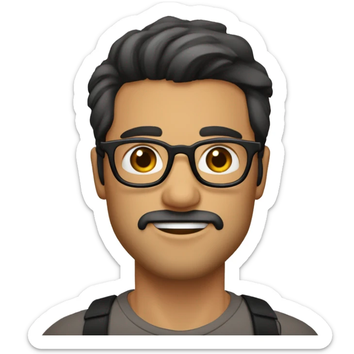 Hombre de 26 años con gafas y barba abierta con cabello negro y ojos color cafe con un gesto de asombro sticker