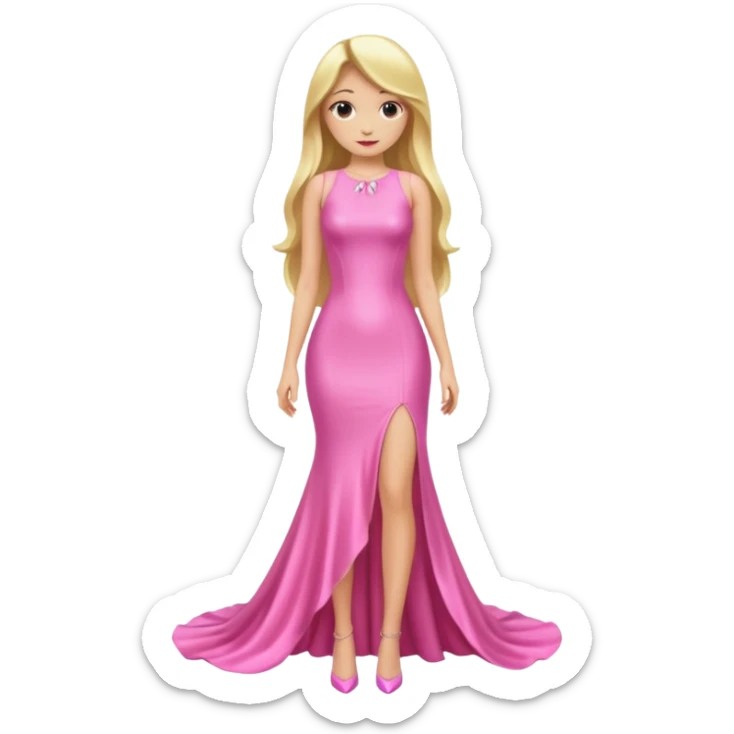 woman long blonde hair pink shiney dress full body sticker