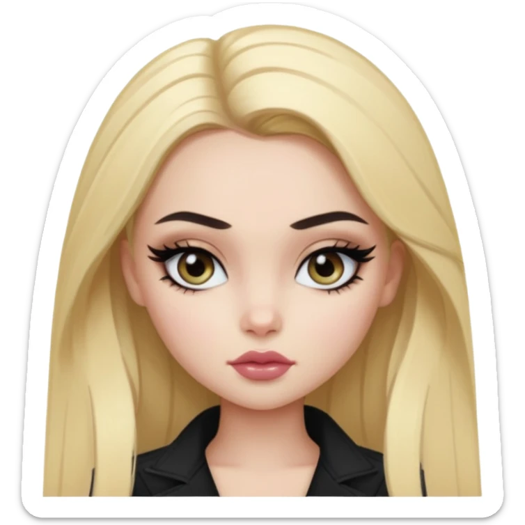 pale skin, bratz baddie, beautiful eyes,dark eyebrows, eyeliner, blonde hair sticker