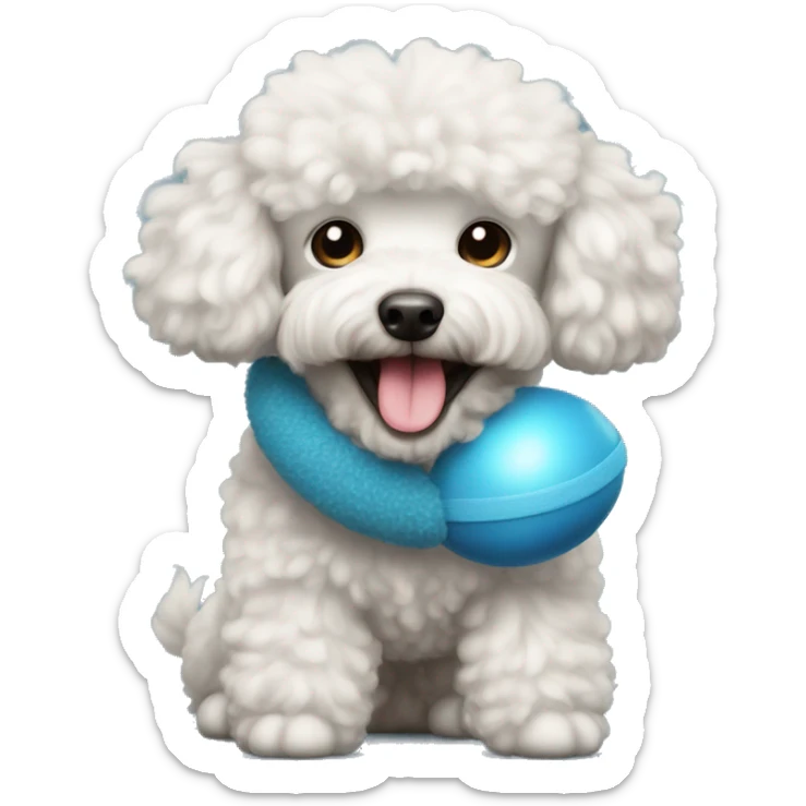 Poodle dog with fluffy hair holding a toy in its mouth sticker