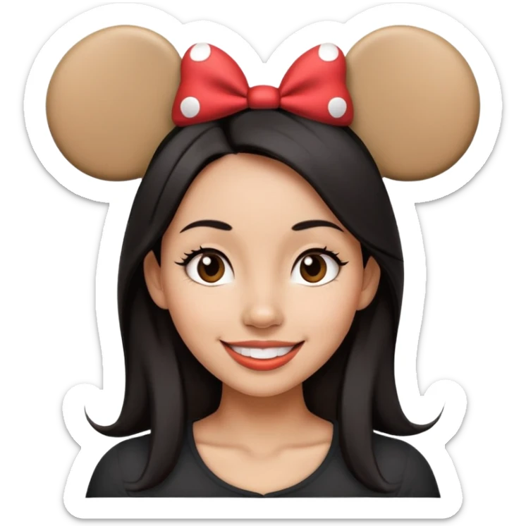 Dark straight hair woman happy wearing Mickey Mouse ears from Disney world  sticker