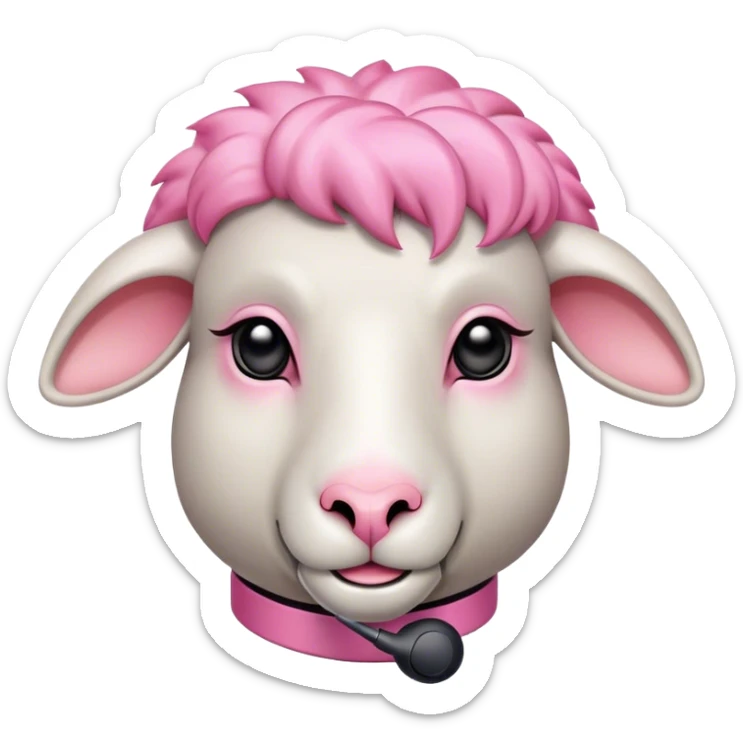 Sheep with a sleek high-tech earpiece, trendy pink asymmetrical wool haircut with undercut, and a confident smirk that screams fashion trendsetter. sticker