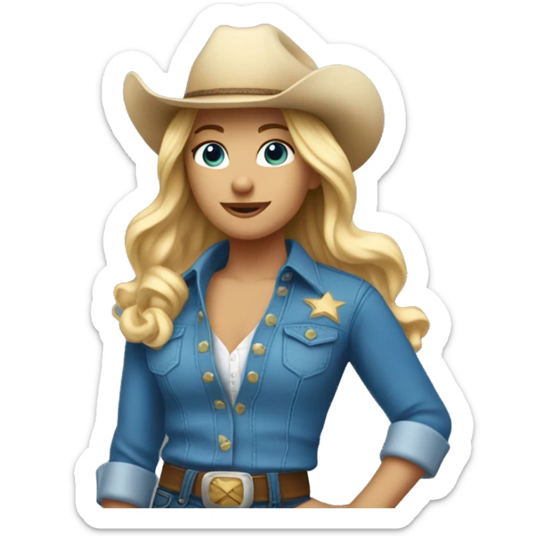 Cowgirl with blonde hair and Blue eyes in blue clothes  and that dances  sticker