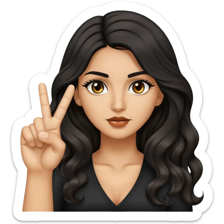 woman with olive skin, brown eyes and long lashes, and long black wavy hair giving the middle finger  sticker