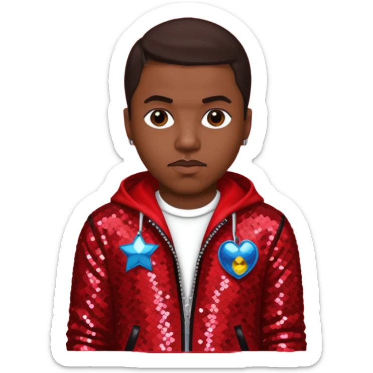 Nasir Nas Jones, Rapper with dark brown hair, red sequin outfit sticker