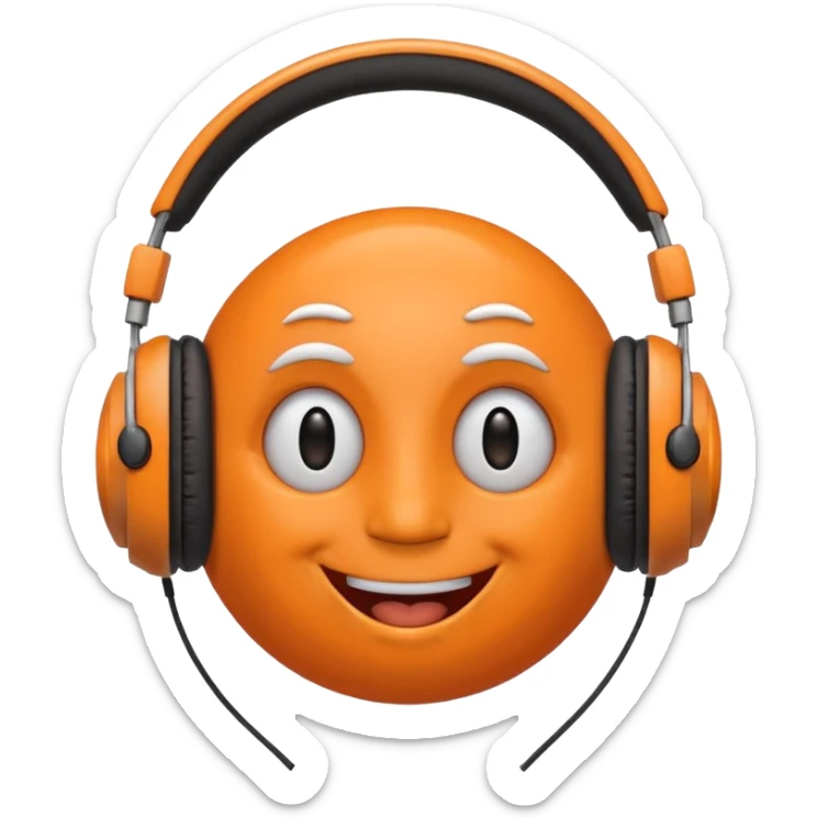 Orange happy face emoji with a couple of hair,headphones,and antennas. sticker