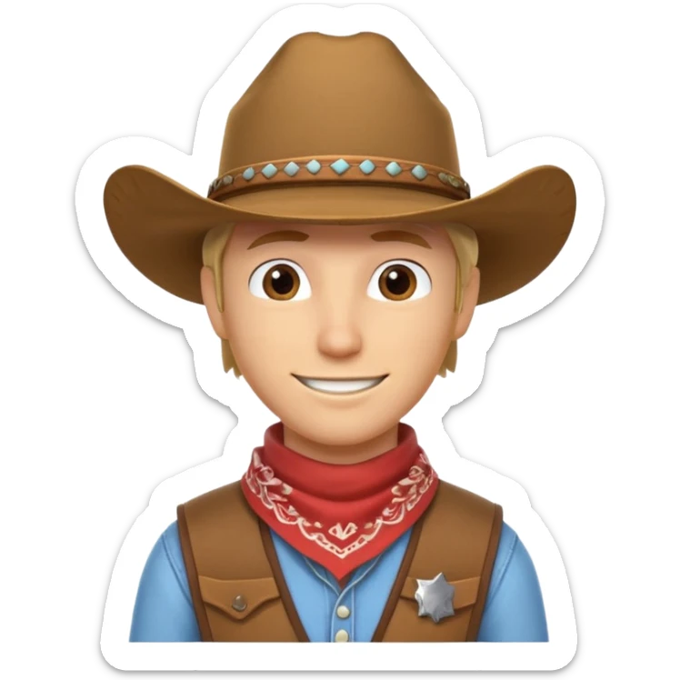 cowboy horse rider portrait, head and shoulders only, cowboy hat, bandana, western outfit collar, confident smile, 3D cartoon, mobile game icon style, clean background, no text, no watermark
 sticker