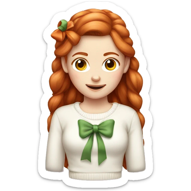 Red-haired girl with bow in hair with pale skin white sweater sticker