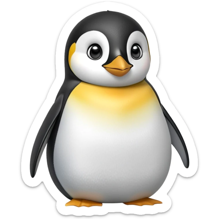 cinematic-cute-emperor-penguin-portrait-emoji,-head-tilted-playfully-and-inquisitively,-with-glossy,-pristine-plumage,-sparkling-eyes-filled-with-curiosity,-simplified-yet-irresistibly-adorable-features, black, large black eyes face sticker