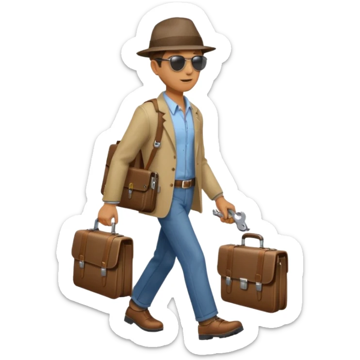 side profile of man walking with wrench in one hand and briefcase in the other sticker