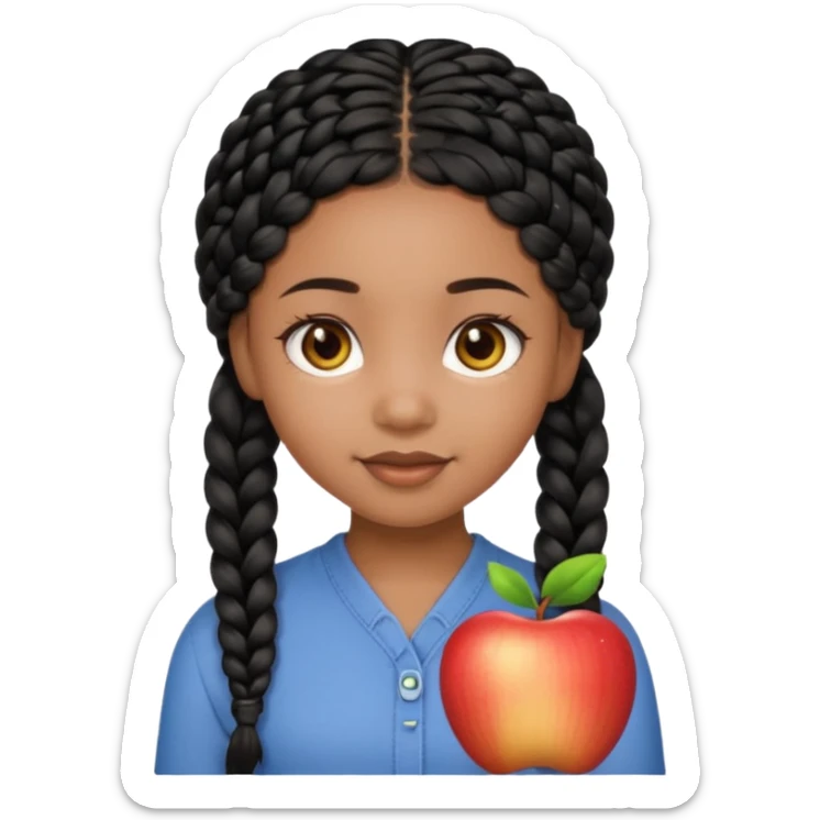 cute black girl with black braids and soft brown eyes, face only, Apple emoji style sticker