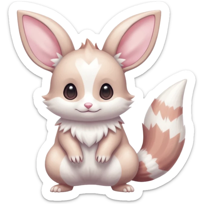 Kawaii Shiny Colorful Pastel White Silvery Albino Minccino-Furret-Eevee-fusion Full Body sticker