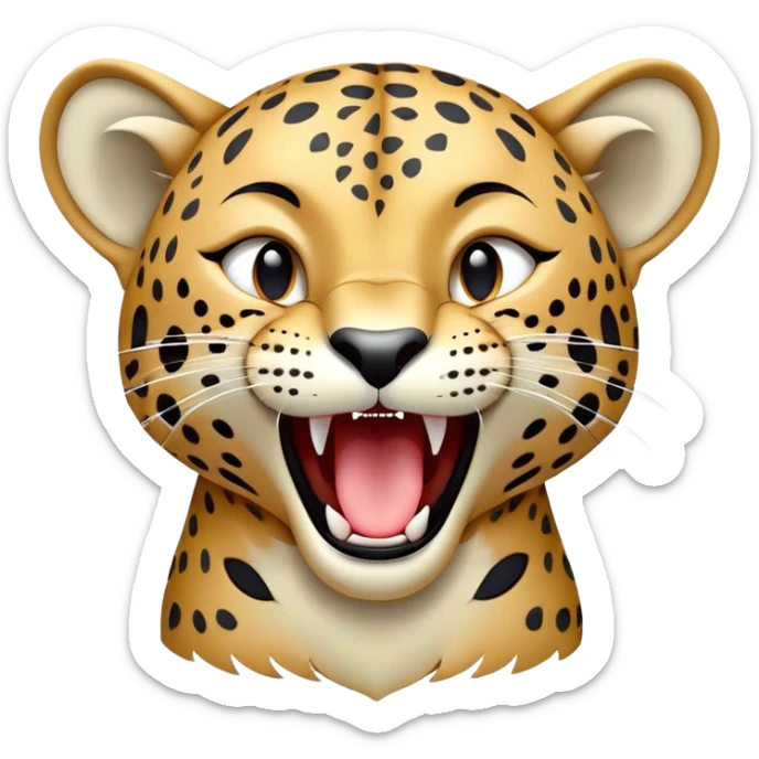 cinematic-realistic-yawning-young jaguar-portrait-emoji,-head-tilted-slightly-with-a-dramatic,-wide-open-yawn,-showcasing-a-lithe,-graceful-build-with-distinctive-rosette-patterns-and-sleepy,-half-closed-eyes,-simplified-yet-irresistibly-adorable, realistic sticker