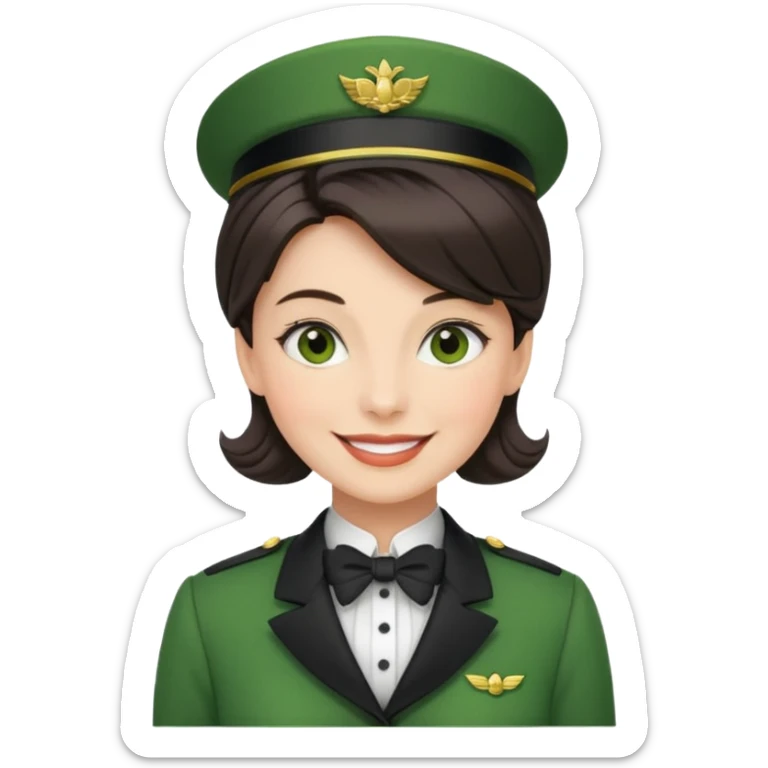 Lady butler with tigh hair and green uniform sticker