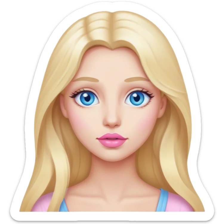 Cinematic realistic blonde with long hair, blue eyes and pastel pink lips came up with an idea sticker