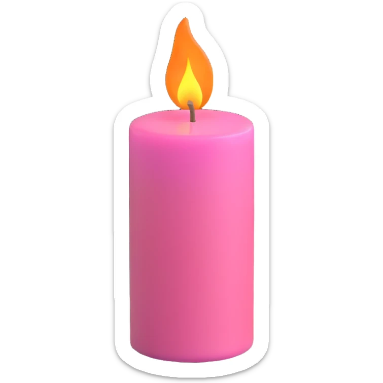 Draw a pink candle with a flame on it at an angle of 15 degrees from the horizontal. sticker