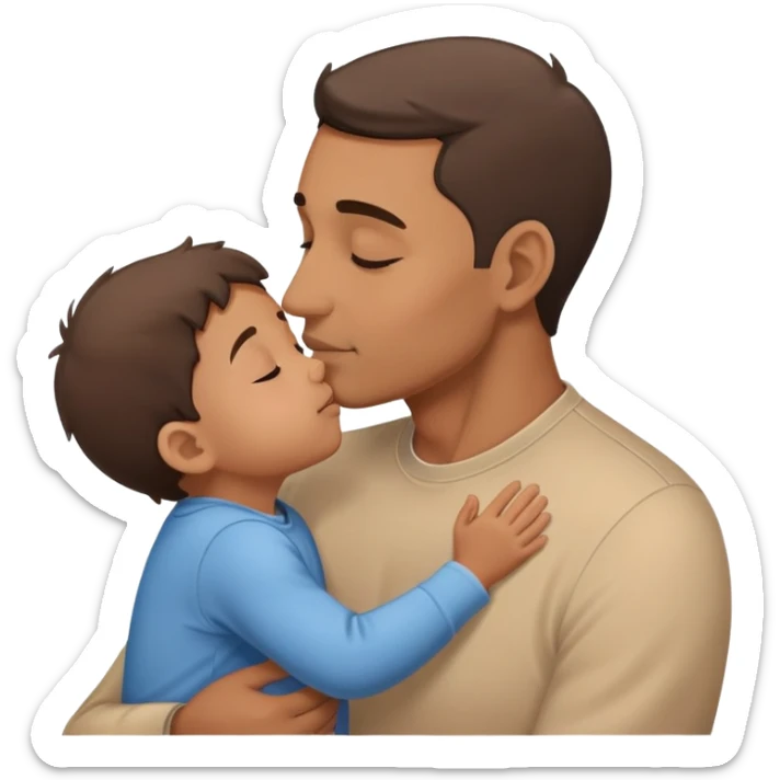 Father giving his child a gentle kiss on the forehead, family love sticker