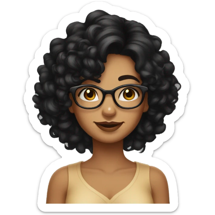 girl, big nose, long curly black hair, earrings, dark brown eyes, tan skin, freckles, glasses, glamour sticker