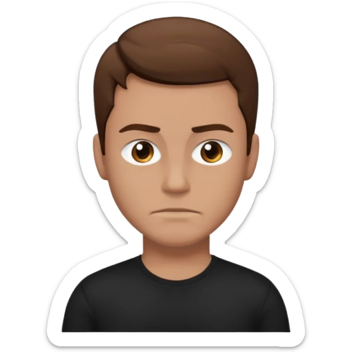 man with brown hair who is strong wearing black t shirt not smiling sticker