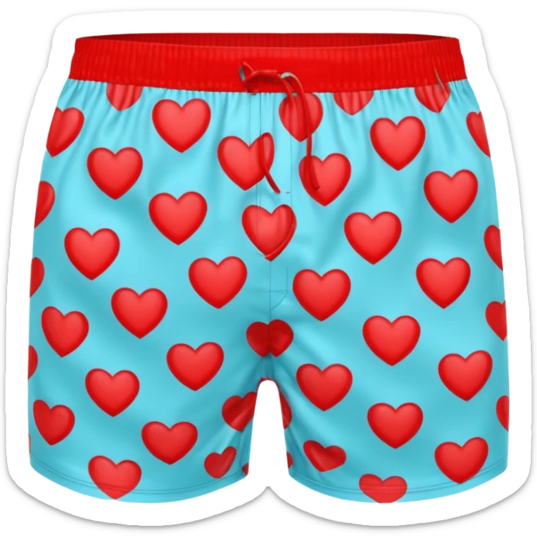 A 3D emoji of men’s boxer shorts in Apple style, decorated with bright red heart patterns. The shorts are simple with no drawstring, only an elastic waistband. Playful and fun design, glossy and smooth texture. Clean Apple-style rendering, isolated on white background.








 sticker