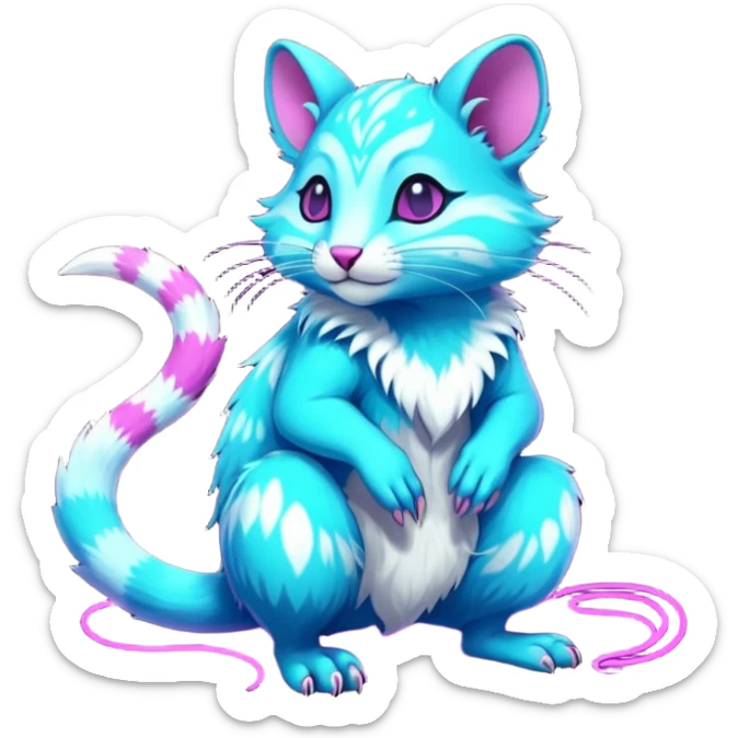 Exotic Neon-colored fantasy feline-rodent-marsupial-critter-vernid-fursona animal creature full body with intricate markings  sticker
