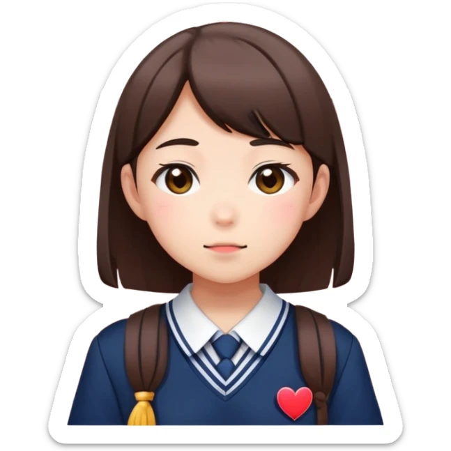 Japanese high school girl receiving love confession with blushing face behind school building sticker