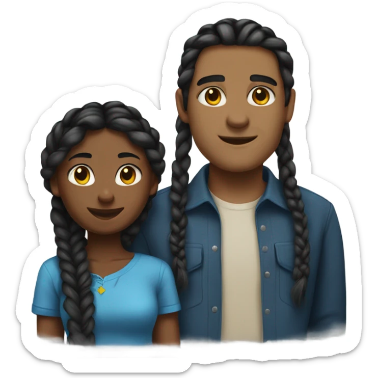 Blue shirt black girl with braids standing next to guy named Zahn sticker