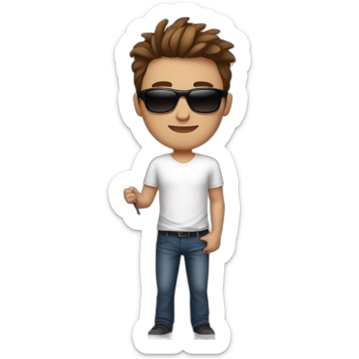 A young fit man with a white shirt and sunglasses on his hair with brown hair and a French flag in his hand sticker