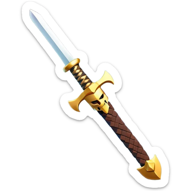 Clash of Clans aesthetic: Cinematic Playful Pixel 3D Sword Portrait Emoji, rendered in a 3D vector-style similar to standard emojis with minimal shading and bold, simplified shapes. A compact, distinct form with signature details, softly glowing with a pixelated adventure charm. Simplified yet unmistakably iconic, highly detailed and consistent, glowing with a soft radiance and high shine. Stylized with a touch of classic pixel-art charm and a soft glowing outline, capturing the essence of a beloved gaming relic with a friendly, playful manner! sticker