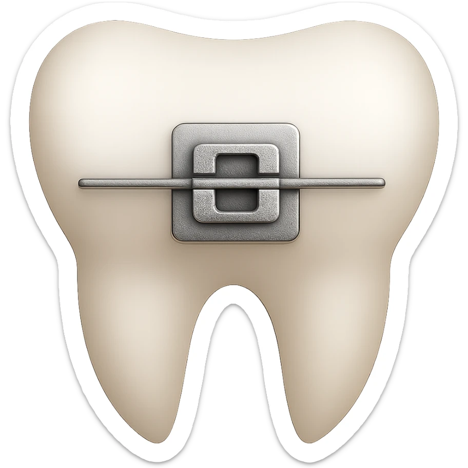 Add a realistic dental brace to the tooth in the image, matching the style and lighting of the original. Keep the background transparent. sticker