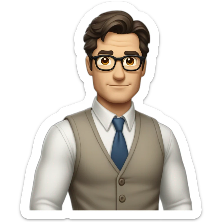wide shot portrait of clark kent with high great-looking hair and casual white shirt sticker