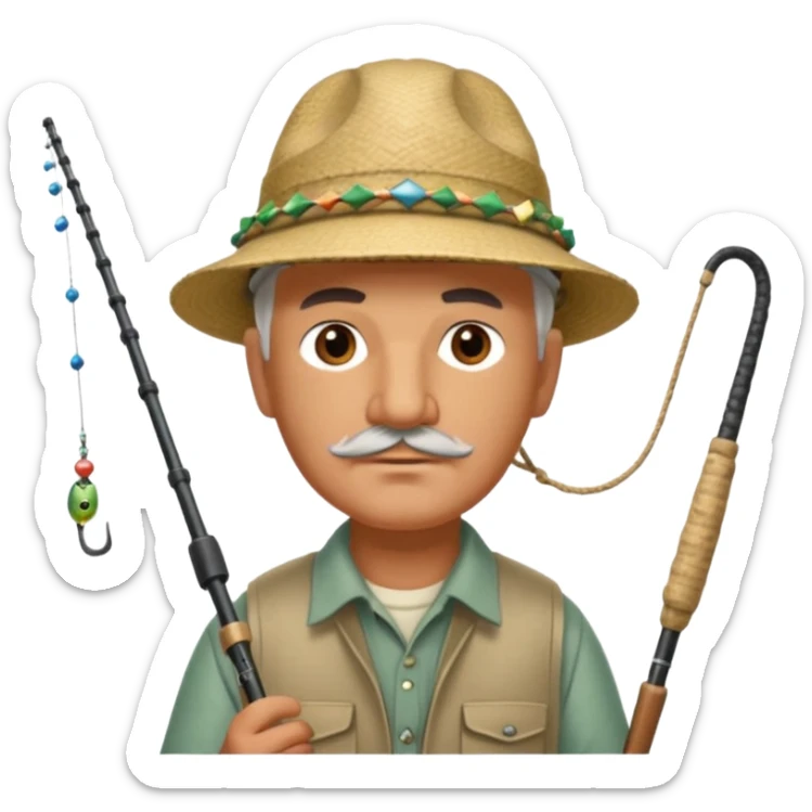 William Faulkner fishing. There is a pharaoh's headdress, a nemes, on his hook sticker