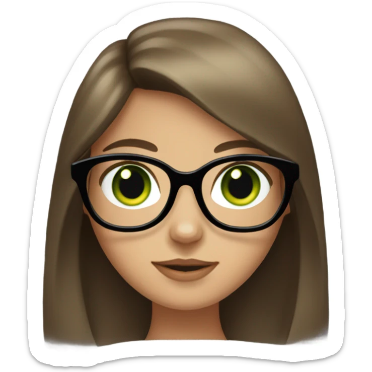 Girl with long brown hair and green eyes with glasses holding a black cat  sticker