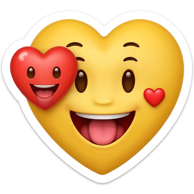 yellow emoji face holding a heart and hes so happy with so happy with teeth and tongue sticker