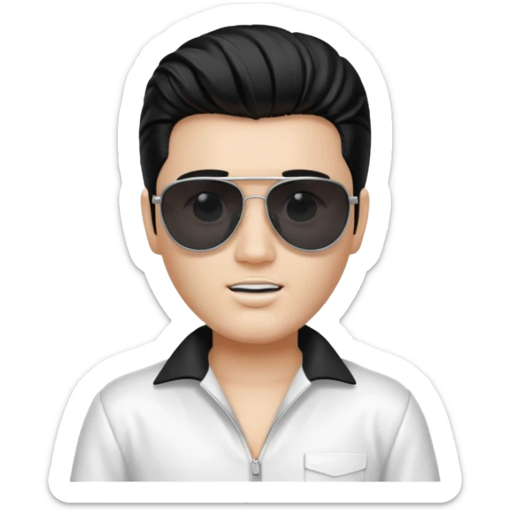 A boy with an Elvis Presley mask with sunglasses (with total black lenses)dressed as Elvis Presley (white dress) sticker