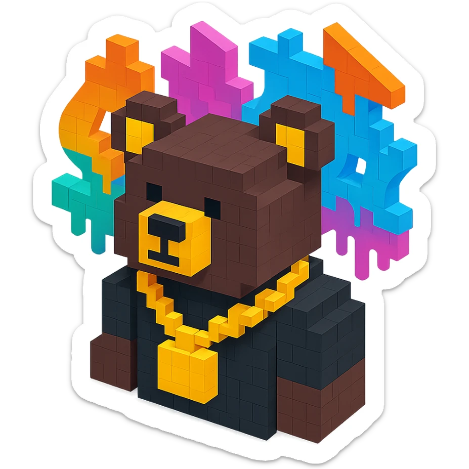Russian grizzly bear with a rapper chain and graffiti background sticker