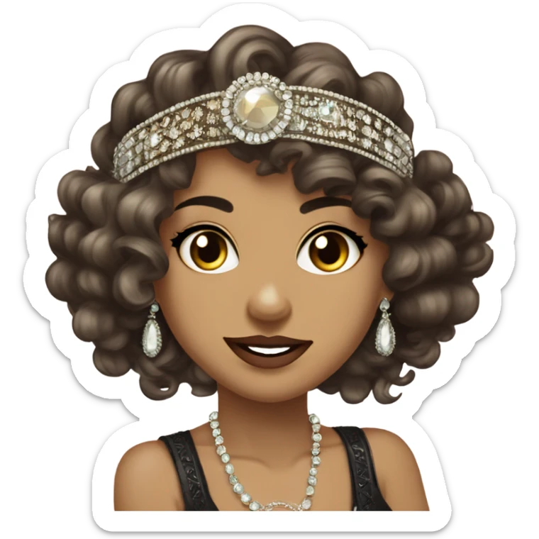 flapper curly long sleeves flapper jeweled headband feminine wavy dark hair smirk sticker