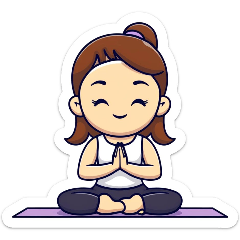 White girl with brown hair doing yoga meditation for self care sticker