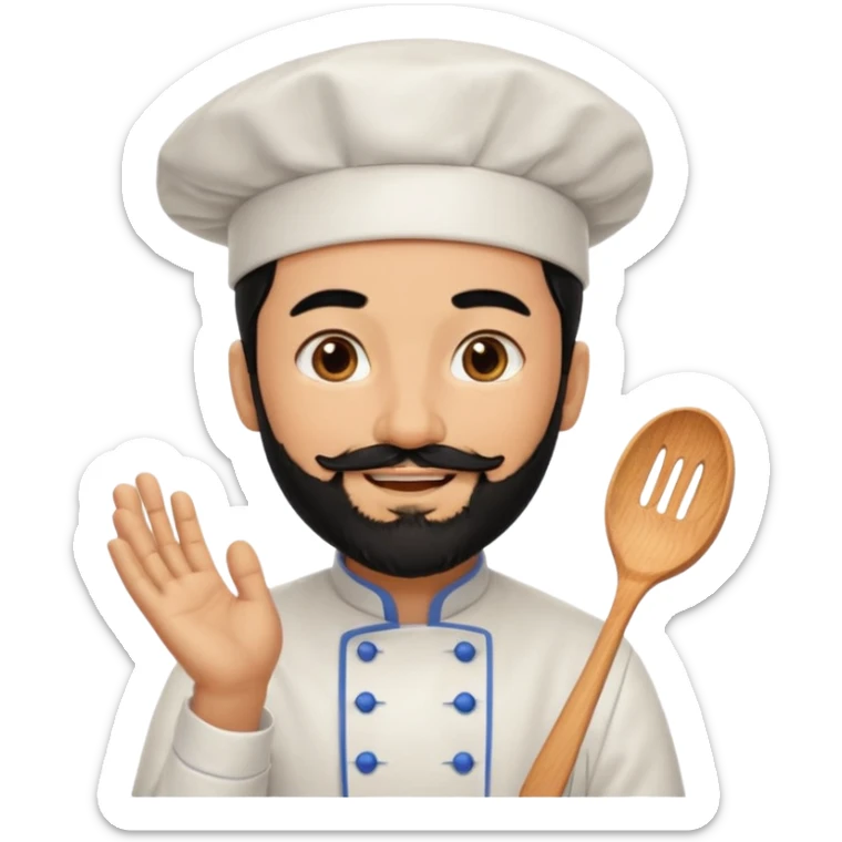 CHEF CON PELO NEGRO Y BARBA NEGRA, OJOS MARRON OSCURO. SONRIE Y TIENE MARCAS DE BESOS sticker