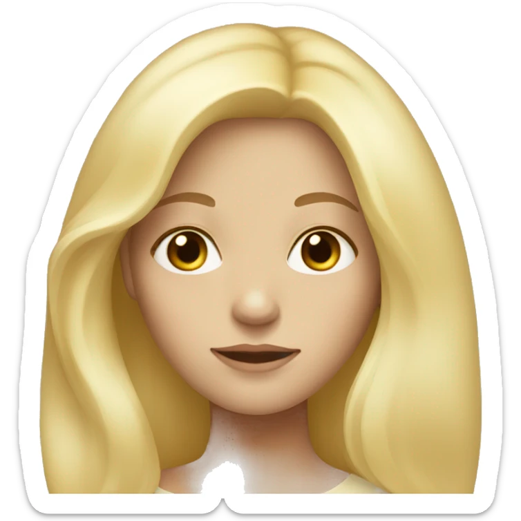 White woman with light yellow long hair, very light skin, smaller eyes sticker