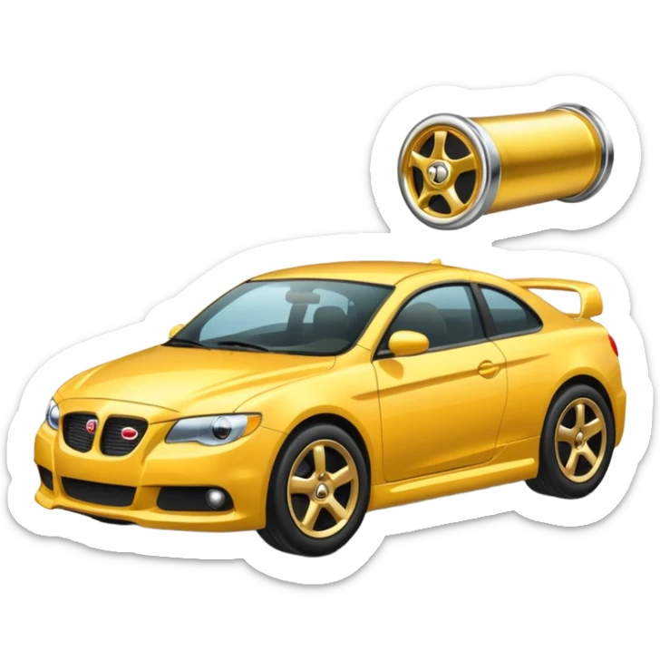 Emoji-style car membership badges: exhaust, black spoiler, and gold wheel can you create them? sticker