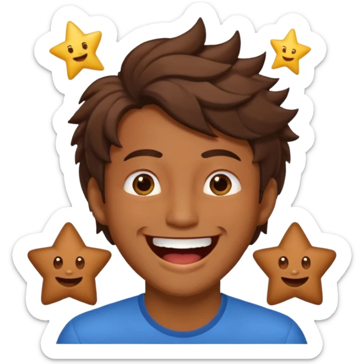 Color de piel moreno los ojos ke sean de estrella riéndose y pelo café hombre  el pelo asialado🤩pelo asía a bajoo sticker