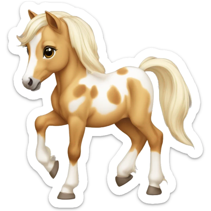 Piebald palomino yellow brown horse foal with dark brown spots baby running sticker
