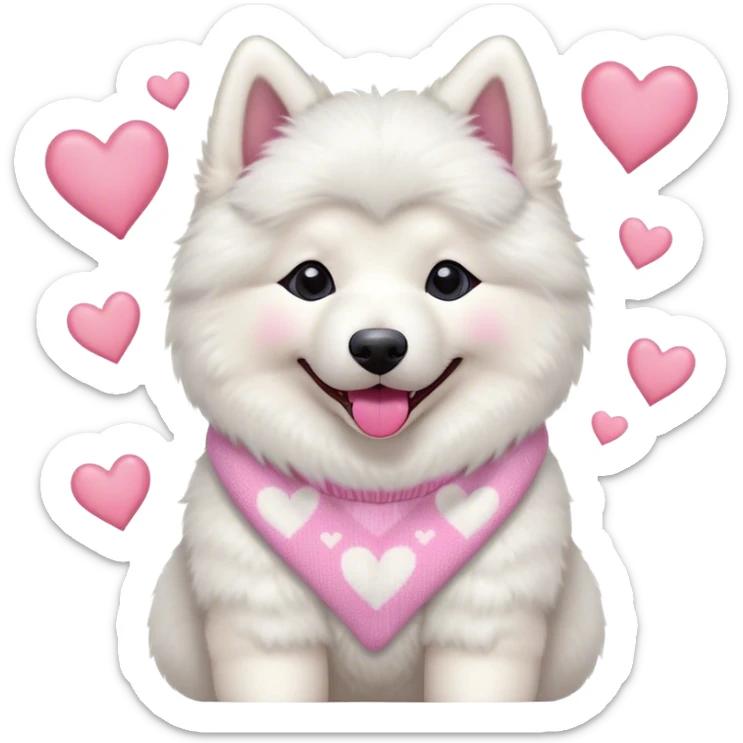 cute 
Samoyed tongue hanging out sitting 
 in a cute pastel sweater with hearts sticker