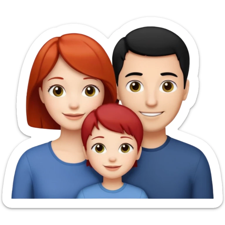 a family of three, all three white: the mother with short red hair, the father with black hair, and the daughter with black hair. sticker