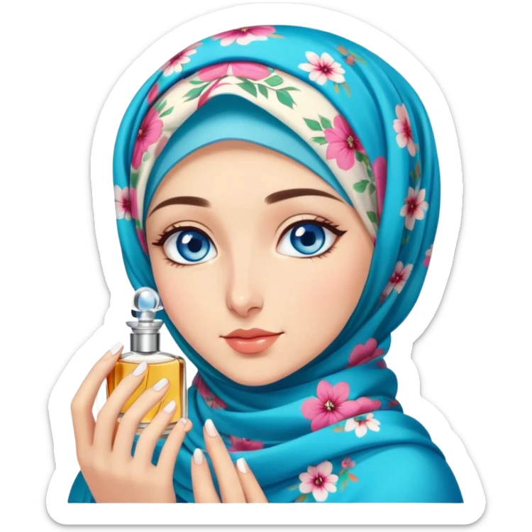 Turkish beautiful finish Konya girl blue eyes with floral hijab smells perfume t sticker