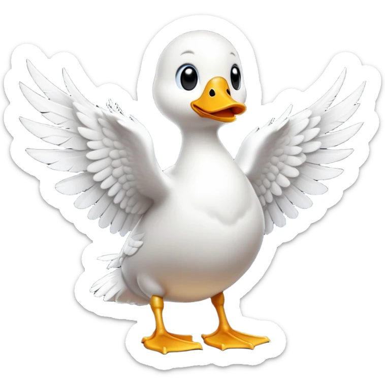 cinematic-[white duck]-realistic-full-body-perched-emoji,-wings-tucked-neatly by its side,-head-tilted-dramatically,-sleek-[white]-feathers,-simplified-yet-realistic-focused-features,-highly-detailed,-glowing-with-an-almost-sarcastic-glow sticker